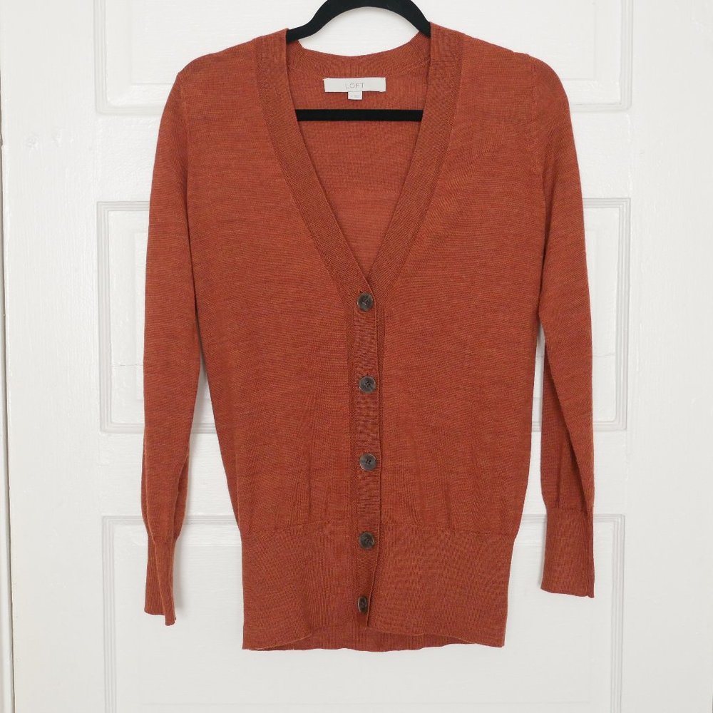LOFT Cardigan Light Brown Orange/Ochre Color